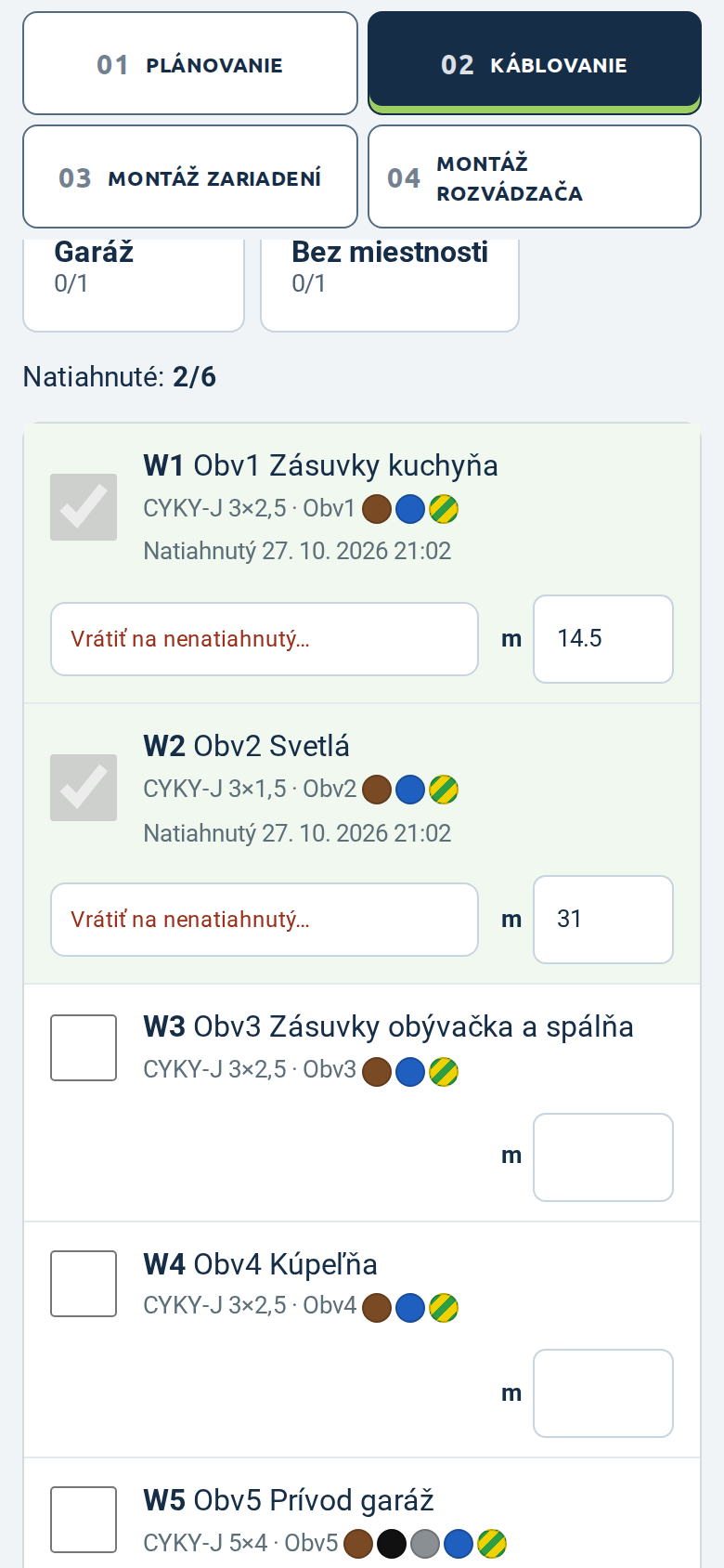 Mobilná vývojová ukážka evidencie káblov vo Wire.